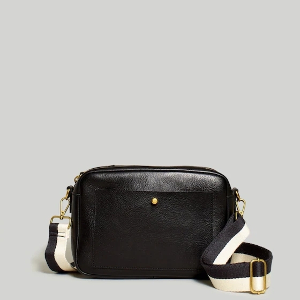 Madewell Black Crossbody Bag with Striped Strap